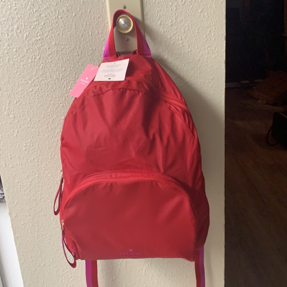 NWT-Kate Spade Arya Medium Nylon Packable Backpack Bag in Favorite Red